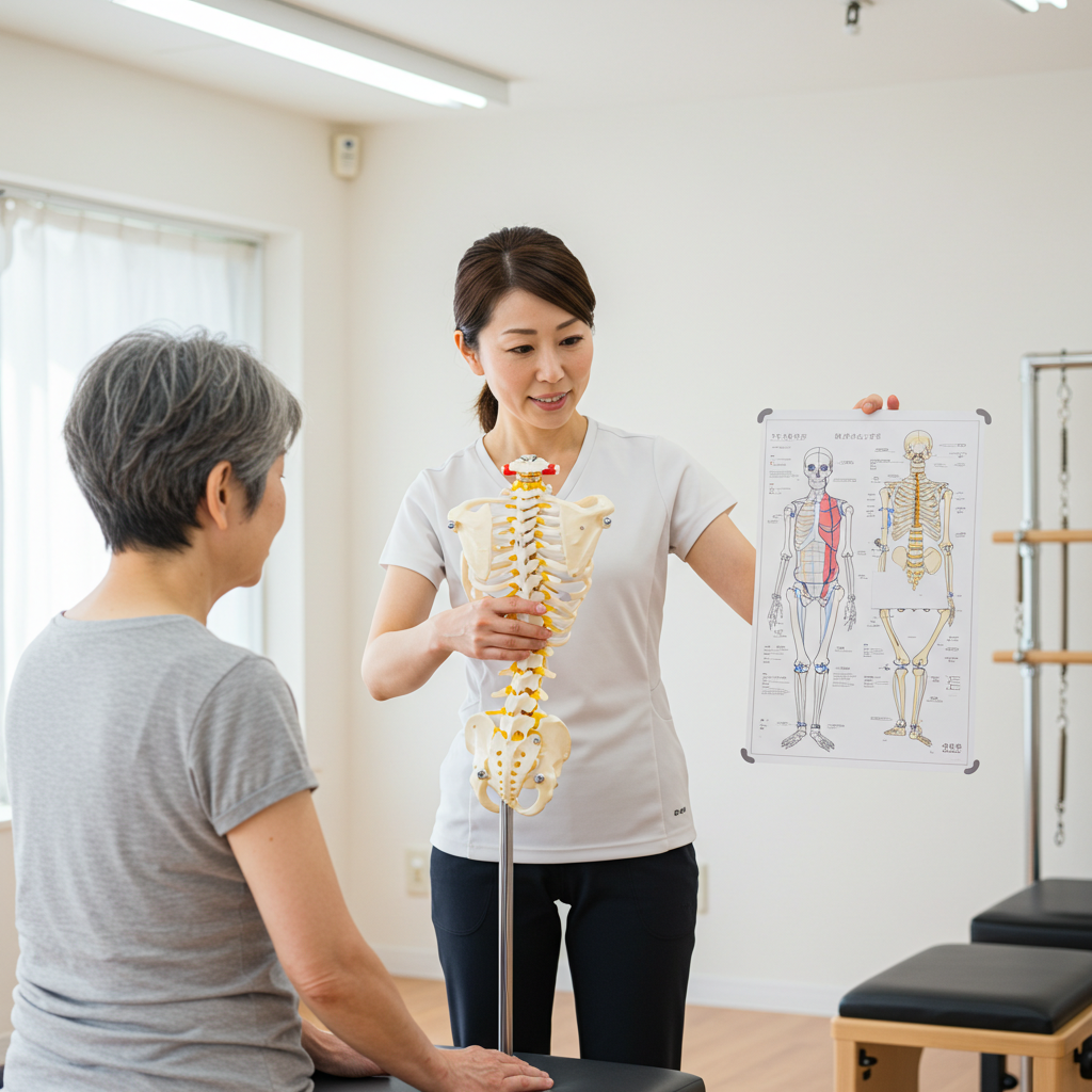 リフォーマーで指導する様子